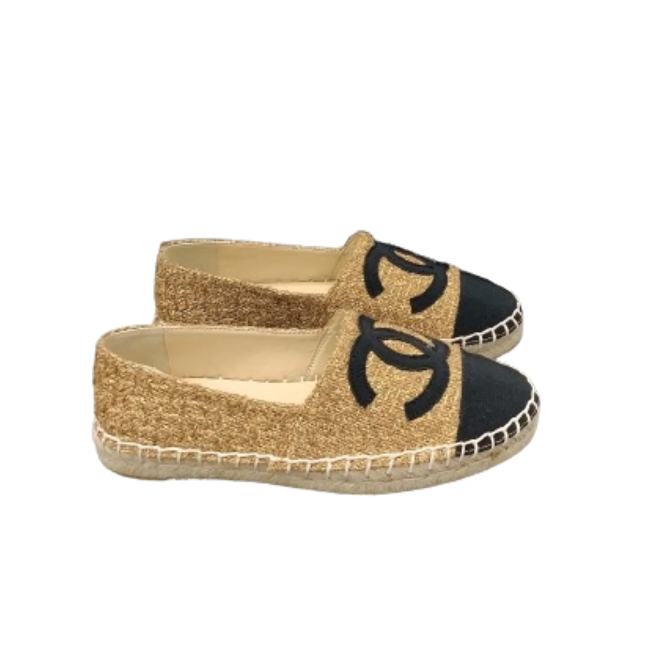Chanel Cc Espadrilles Tweed Slip On Crinkled Beige Main image