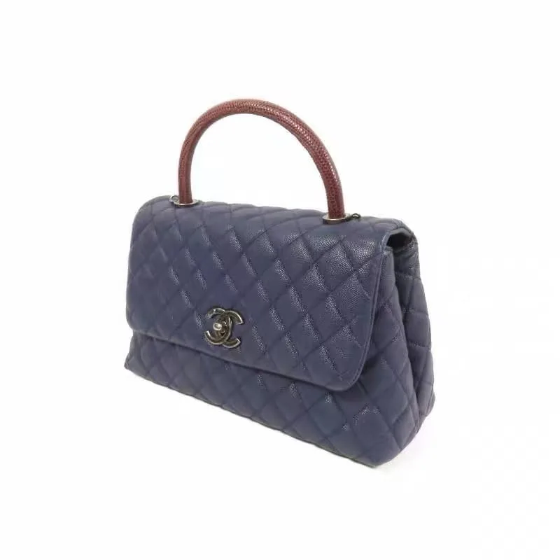Chanel Small Coco Handle Navy Burgundy Lizard Handle Secondary image