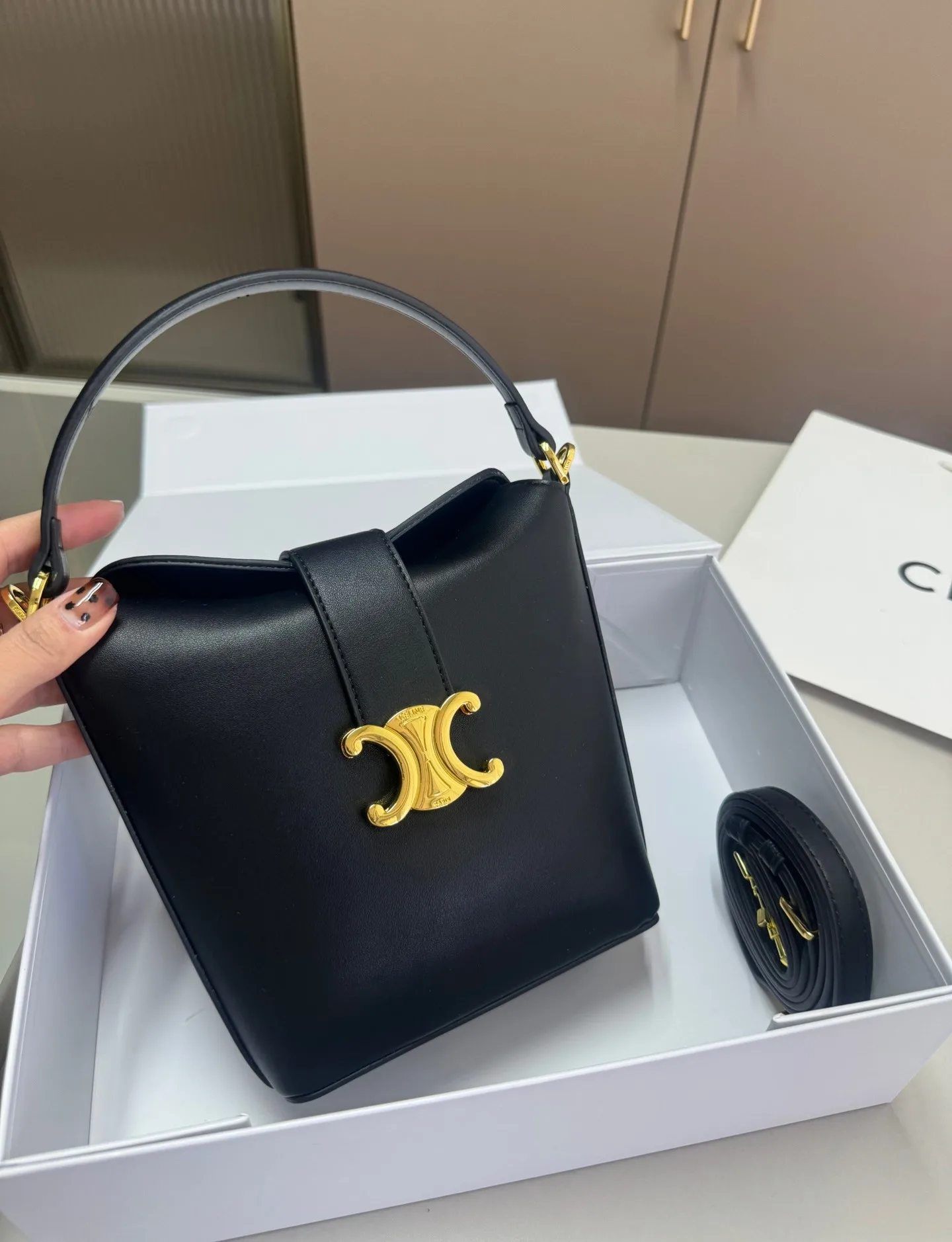 Celine Mini Bucket Triomphe In Smooth Calfskin Black 17Cm 10K943Fj9 38No Secondary image