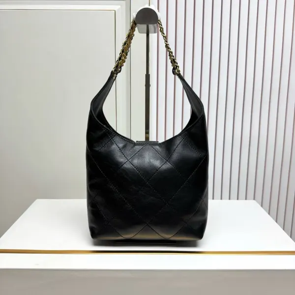 Chanel Black Lambskin Quilted Braided Chain Hobo Bag Aged Gold Hardware
