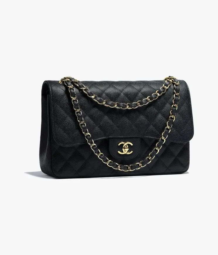 Chanel Large Black Quilted Caviar Jumbo Classic Double Flap Bag Gold Hardware Secondary image