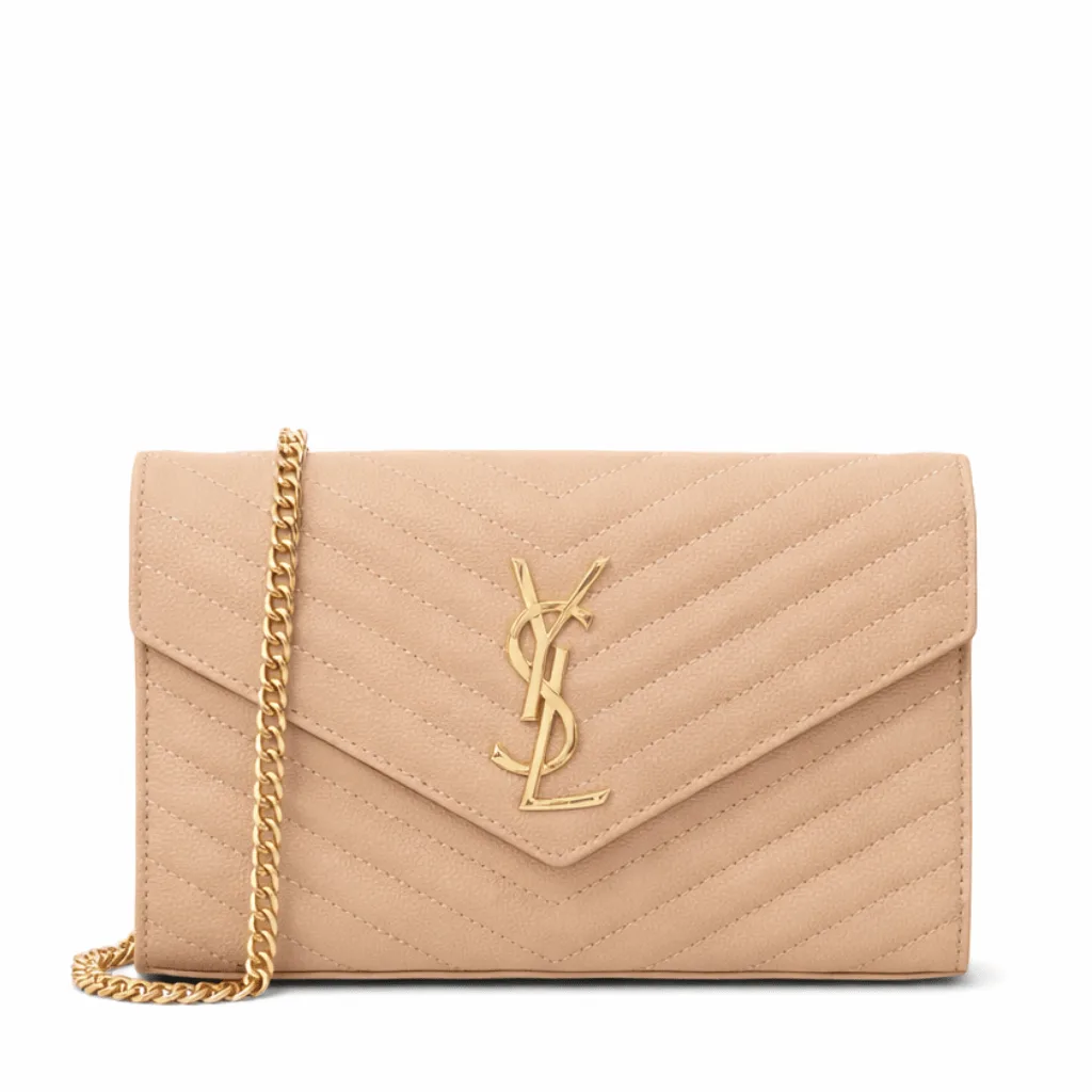 Saint Laurent Cassandre Matelasse Chain Wallet In Grain De Poudre Embossed Beige 22Cm 377828Bow012721 Main image