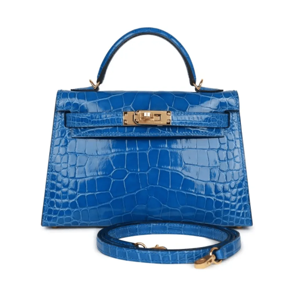 H Kelly Sellier 20 Bleu Zellige Shiny Alligator Gold Hardware Main image