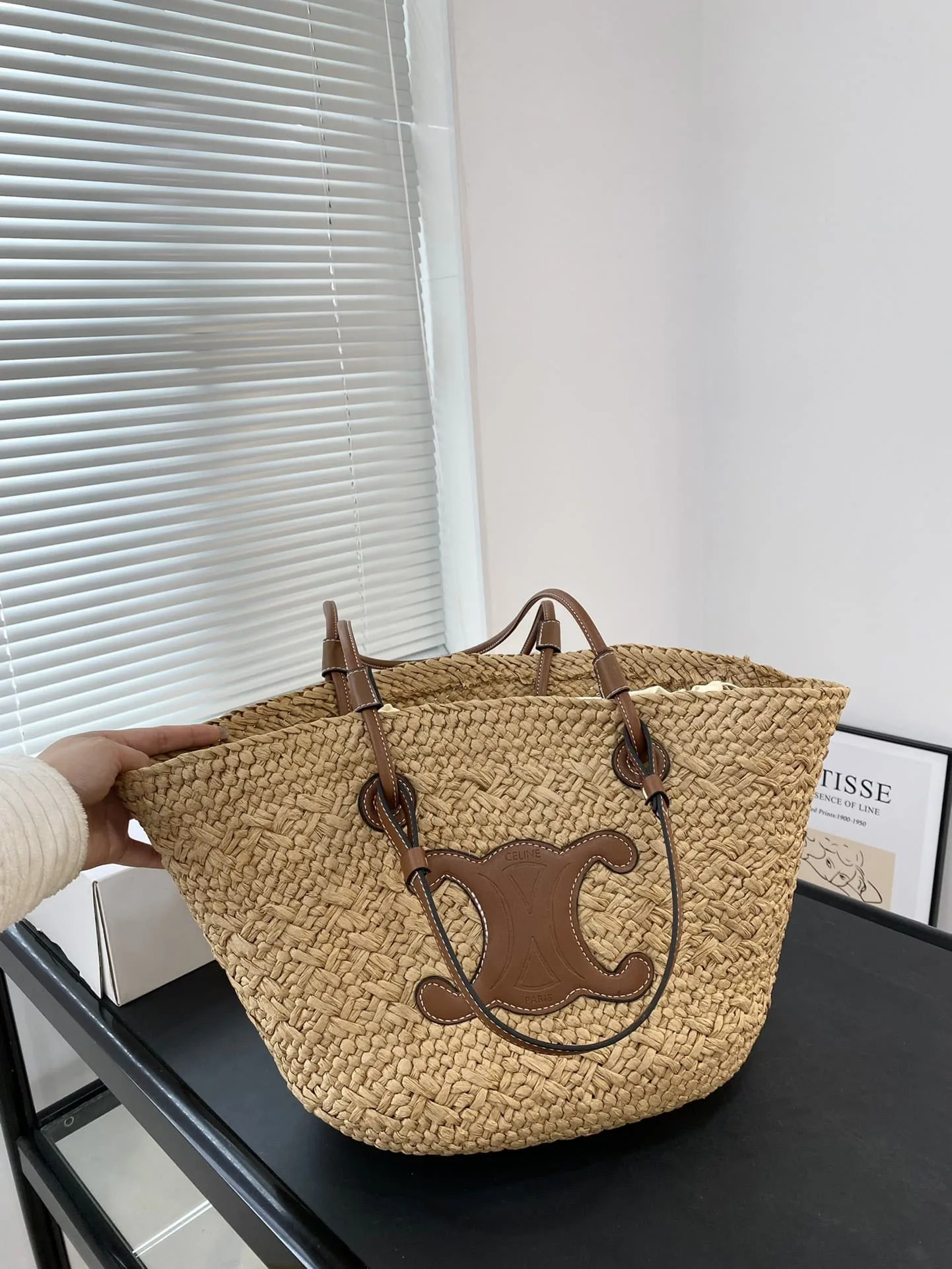 Celine Triomphe Panier In Raffia And Tan 31Cm Secondary image