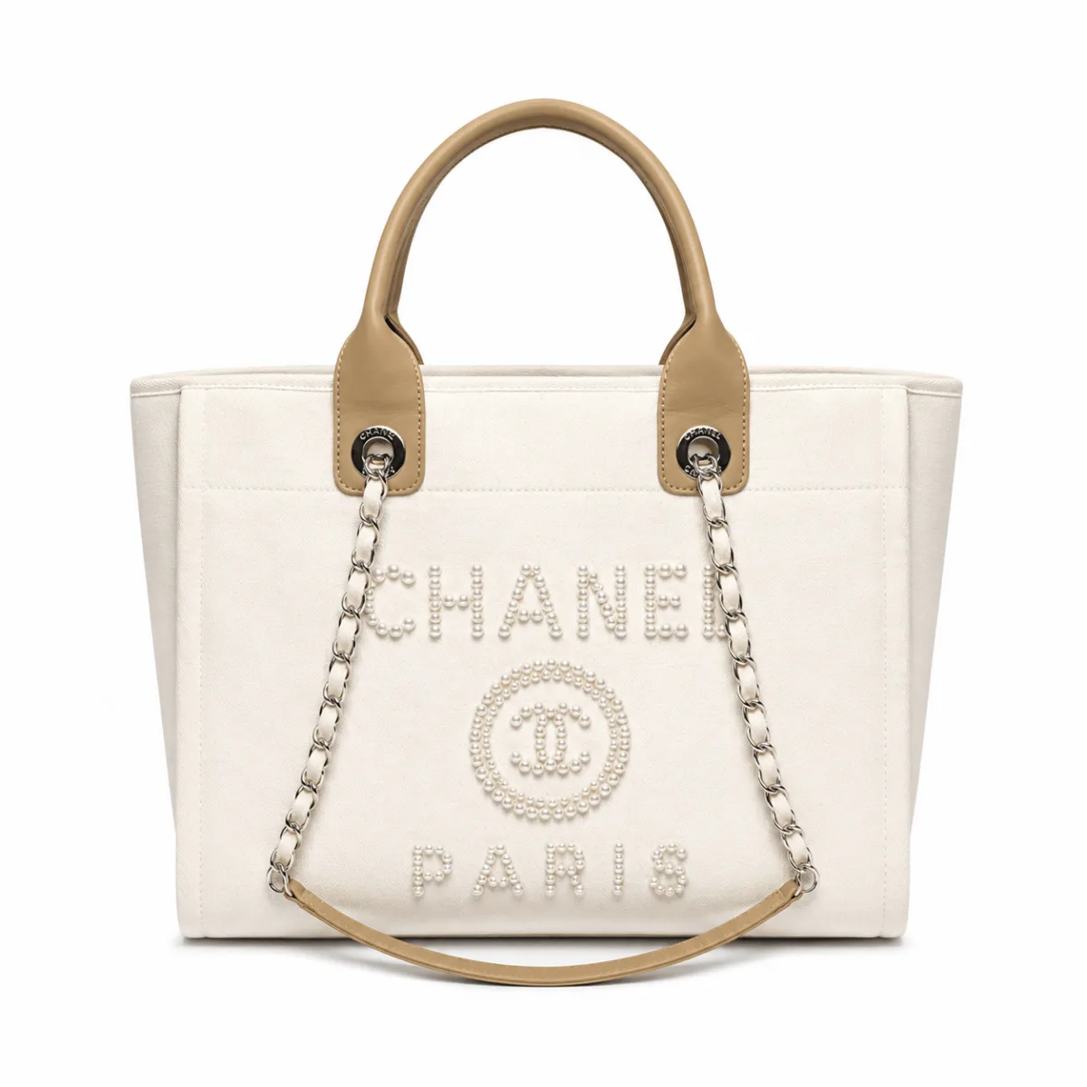 Chanel Canvas Pearl Large Deauville Tote Ecru Beige Main image