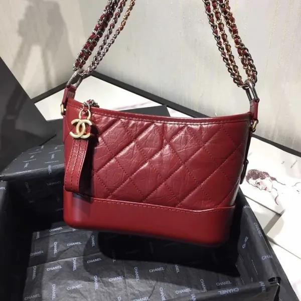 Chanel Gabrielle Quilted Aged Calfskin Small Hobo Burgundy Bag
