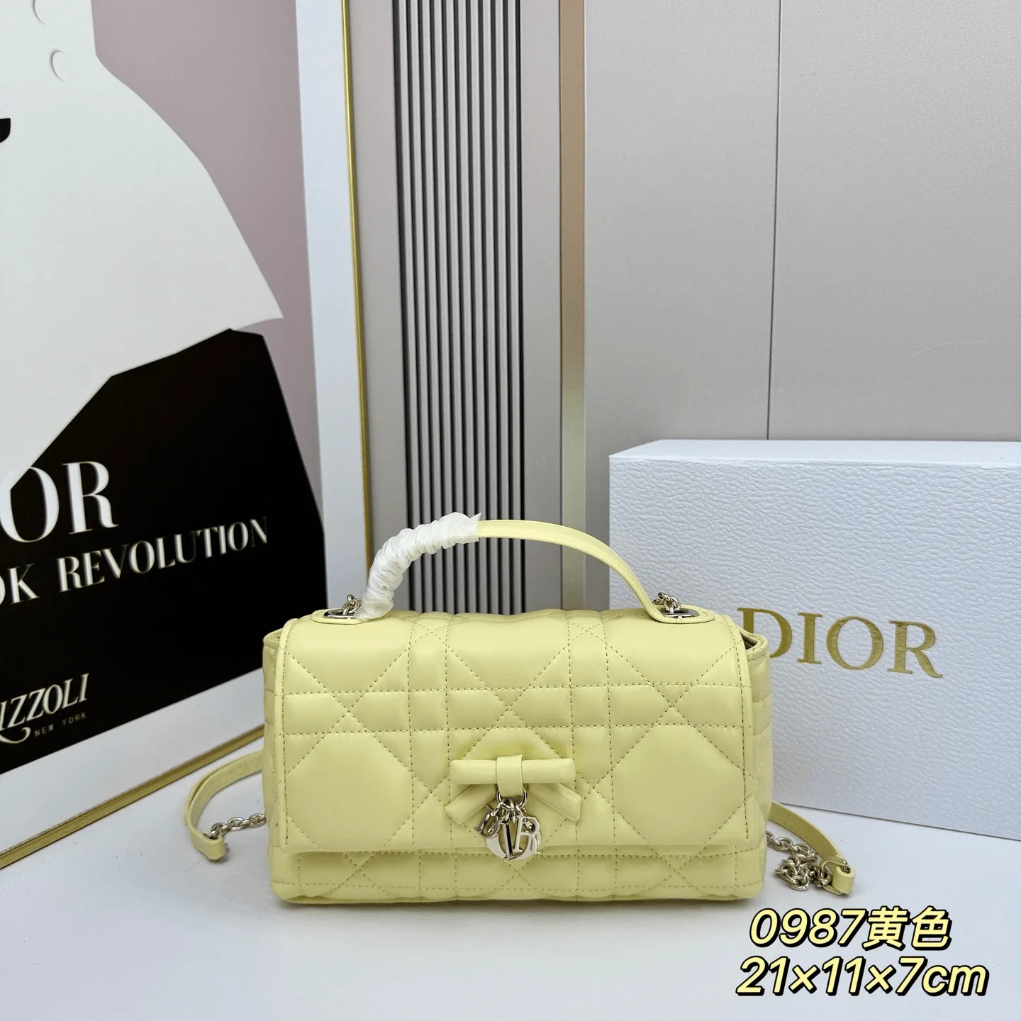 Dior Miss Dior Mini Bag Yellow Cannage Lambskin Bow Detail Chain Strap Secondary image