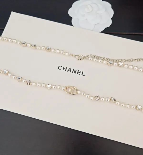 Chanel CC Strass And Heart Motif Pearl Sautoir Necklace – Light Gold-Tone