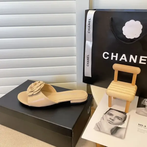 Chanel Camellia Slides Beige