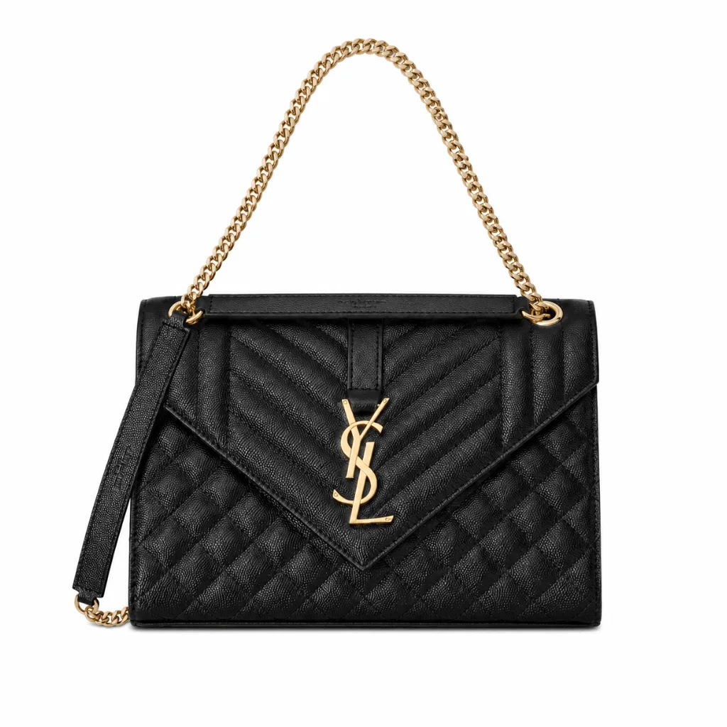 Saint Laurent Envelope Medium Chain Bag In Supple Matelasse Leather Black Gold 24Cm 6001850O7S11000 Main image