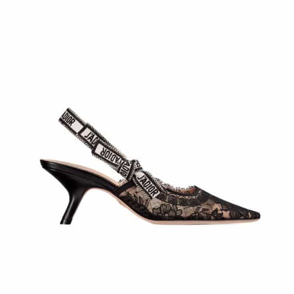 Dior J’Adior Slingback Pump Transparent Mesh Embroidered With Dior Roses Motif Comma Heel Black Kdv028Fll S900 Main image