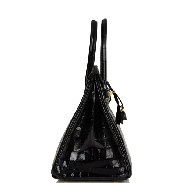 H Birkin 30 Black Shiny Niloticus Gold Hardware