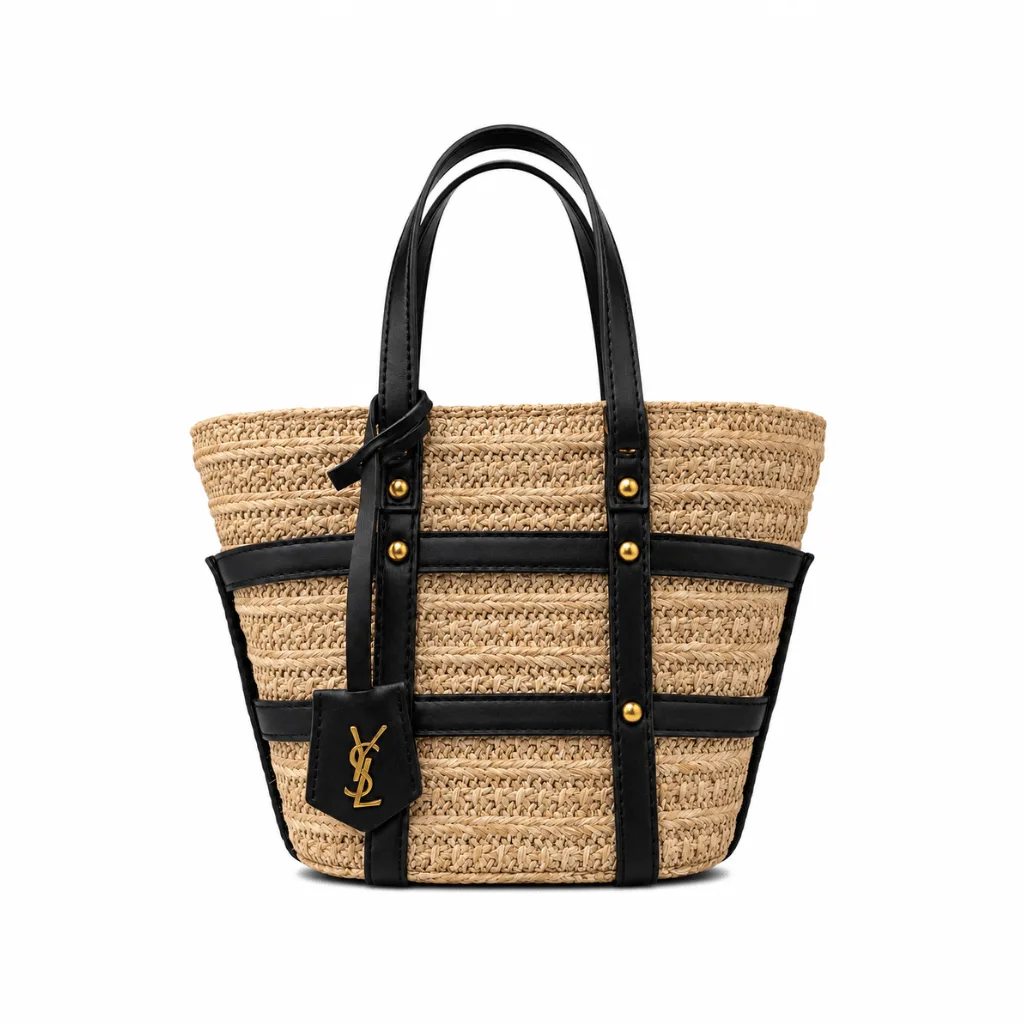 Saint Laurent Medium Panier Harness Raffia Tote Beige 17Cm Main image