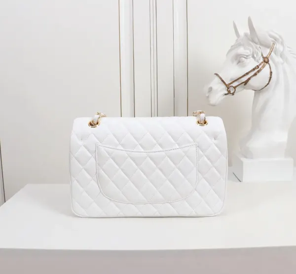 Chanel Classic Medium Double Flap White Lambskin With Gold Hardware 25Cm