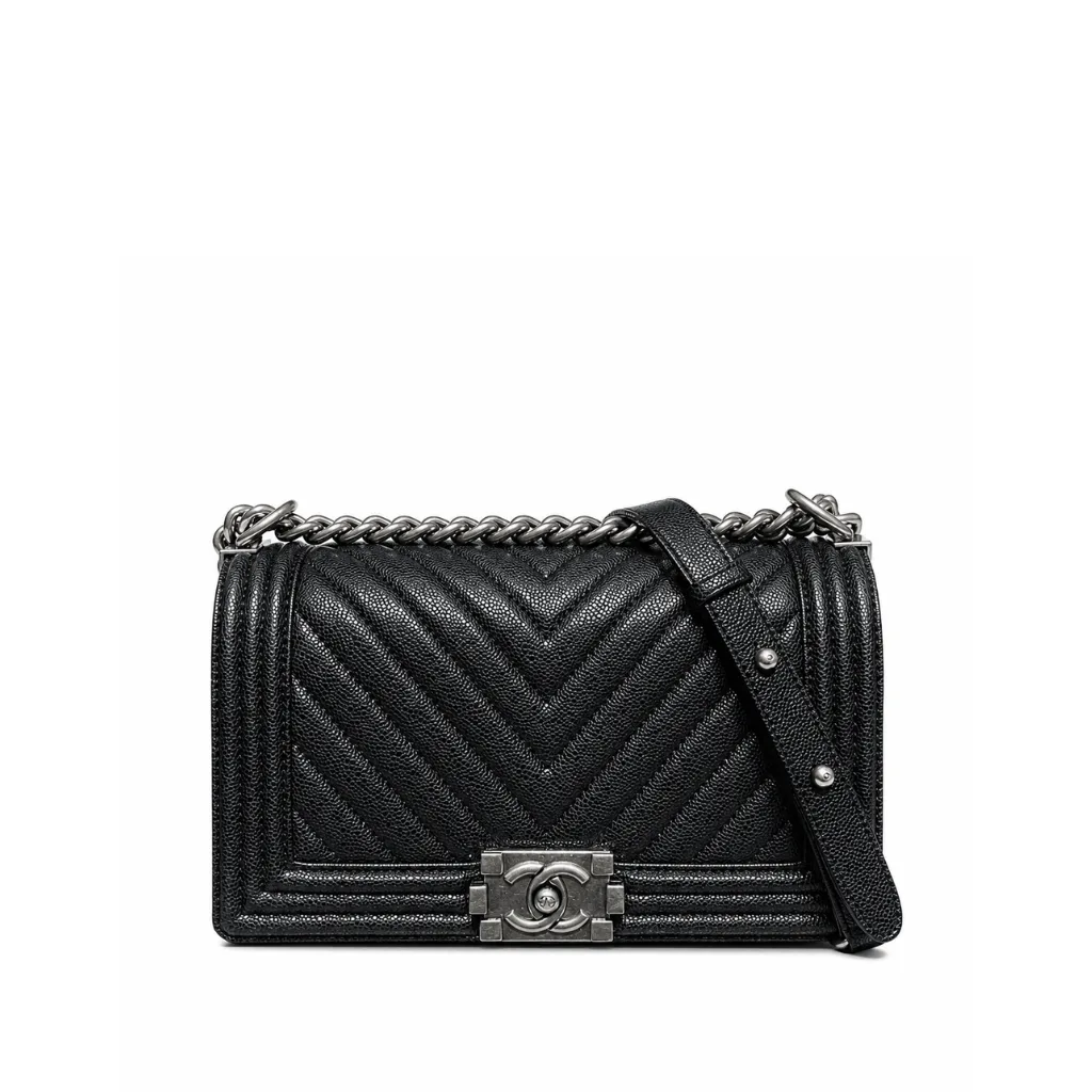 Chanel Boy Caviar Chevron Quilted Flap Bag Black 25Cm Main image