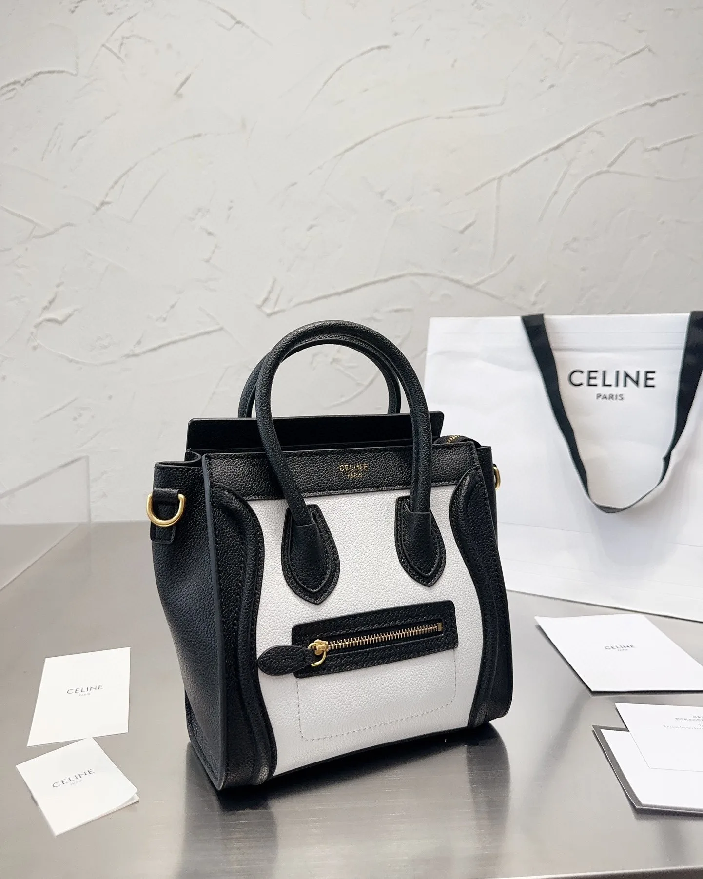 Celine Nano Luggage Handbag Black White 20Cm Secondary image