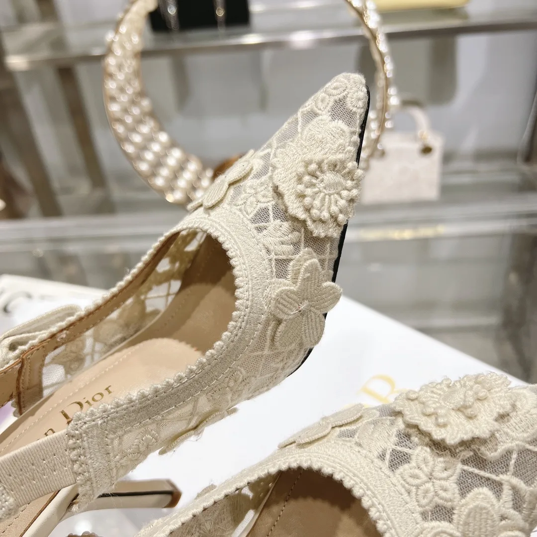 Dior Cd J’Adior Slingback Pump White Flower Embroidered