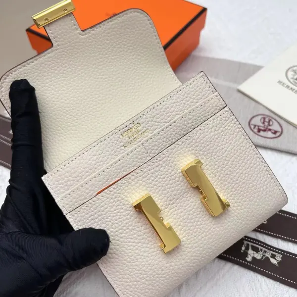 H Constance Compact Cream Leather Wallet