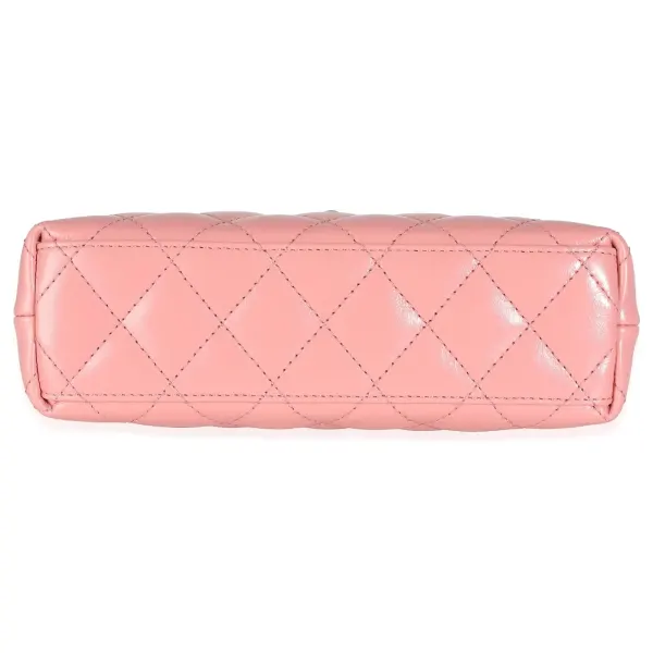 Chanel Shiny Aged Calfskin Quilted Nano Kelly Shopper Coral Pink