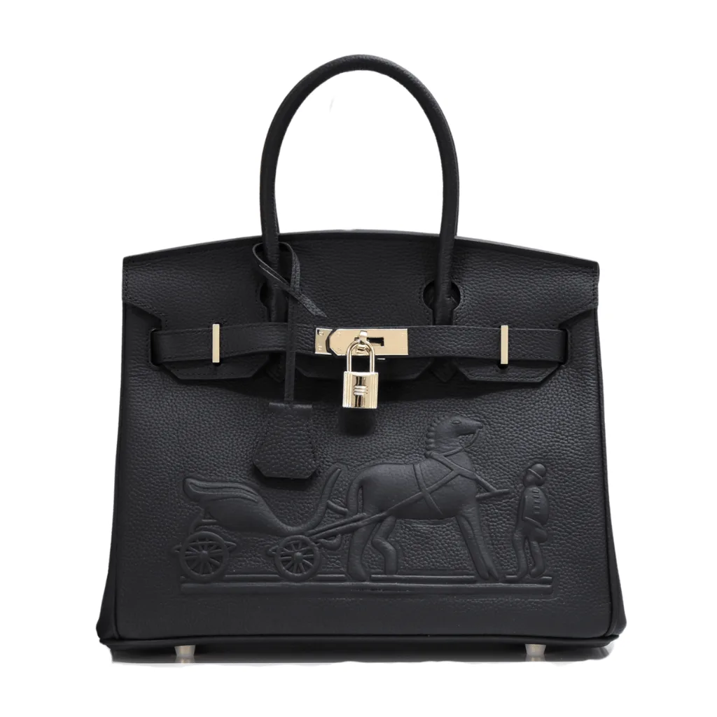 H Birkin 30CM Black Horse Draw Carriage Embossed Main image
