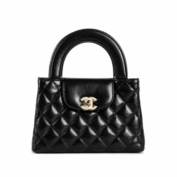 Chanel Shiny Aged Calfskin Quilted Nano Kelly Shopper Black