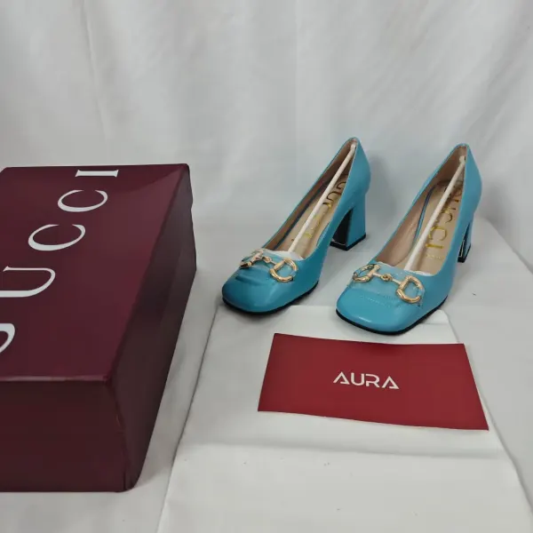 Gucci Women’s Mid Heel Pump With Horsebit Blue