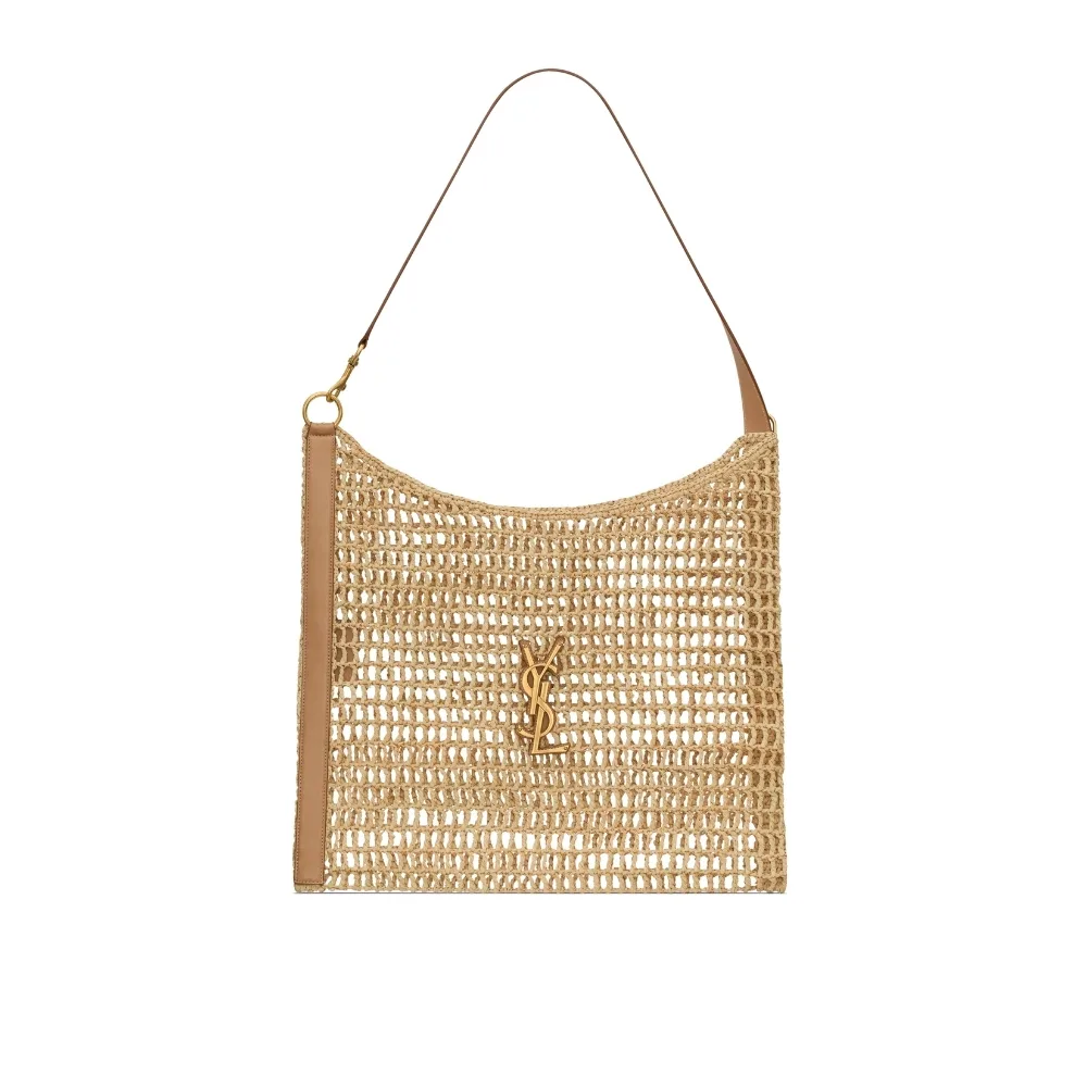 Saint Laurent Oxalis In Raffia Crochet And Leather Vintage Brown 41Cm 773984Gaaeb9718 Main image