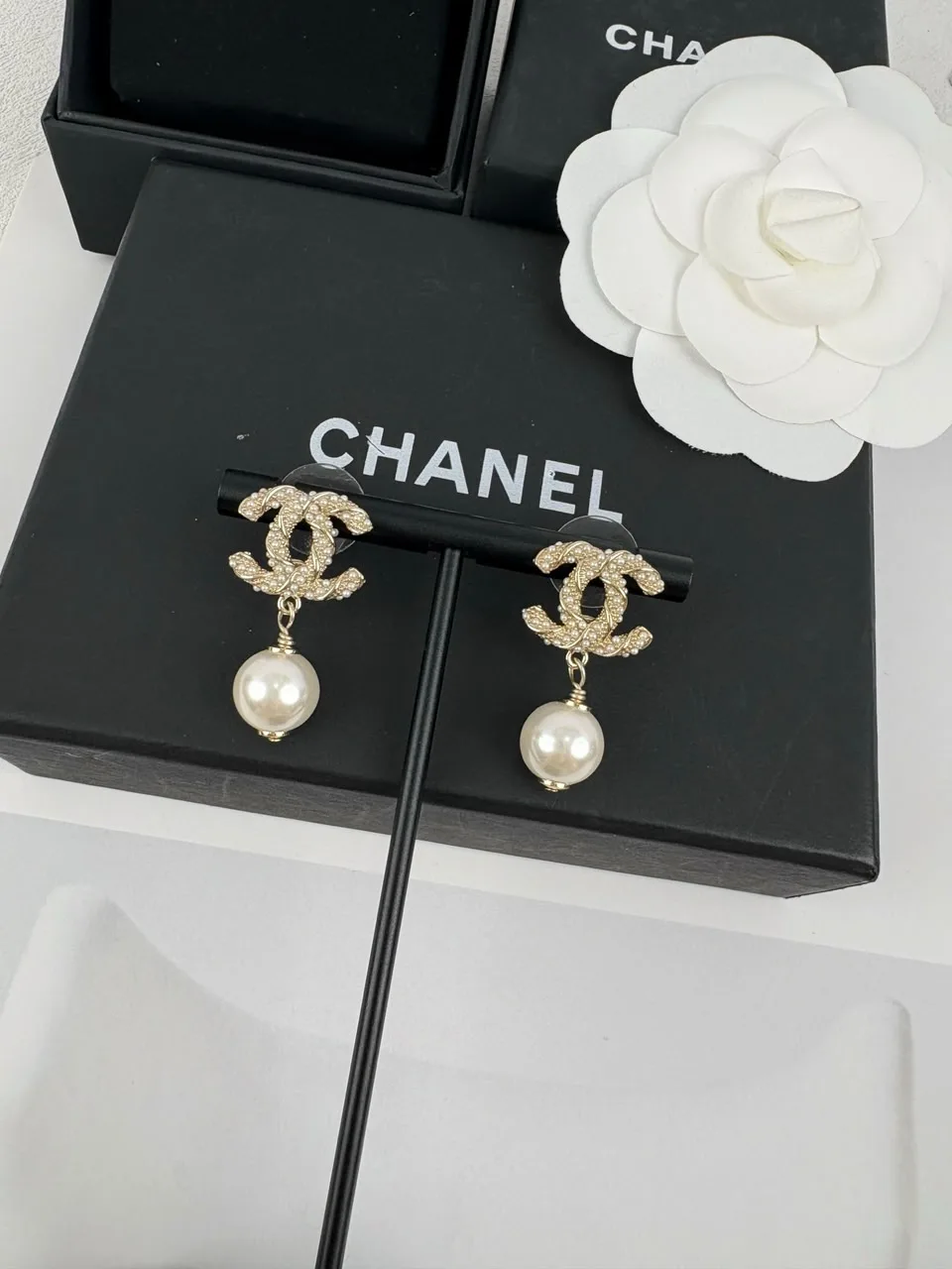Chanel Pearl Drop CC Earrings