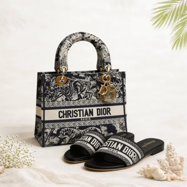Christian Dior Riviera Lady Tote Bag And Slides Set