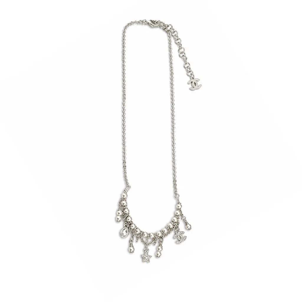 Chanel Crystal Star And Pearl Tassel Necklace In Silver-Tone Metal Main image