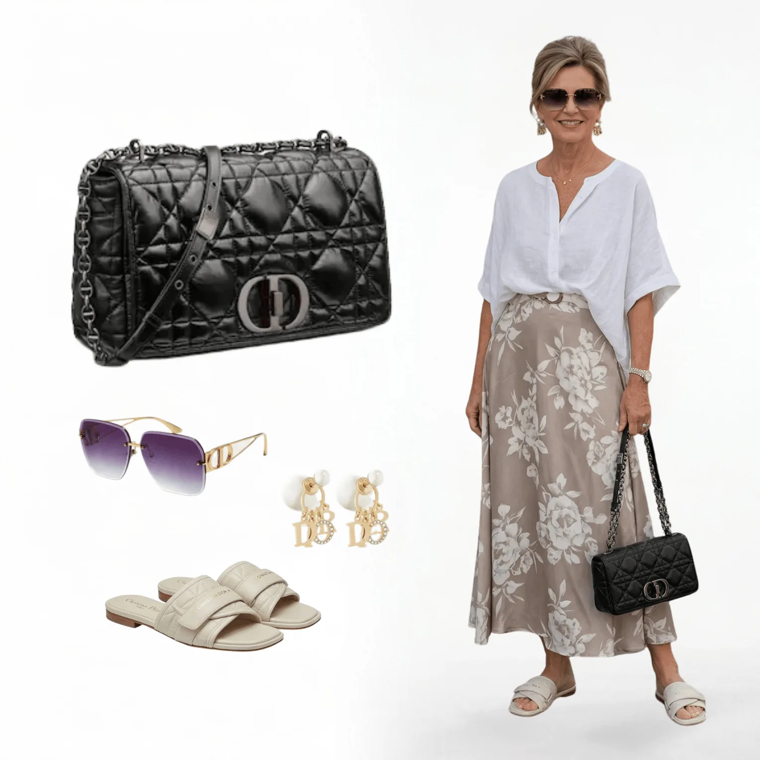 Large Dior Caro Bag Black Calfskin – Featured In The Dior Grace Look Main image