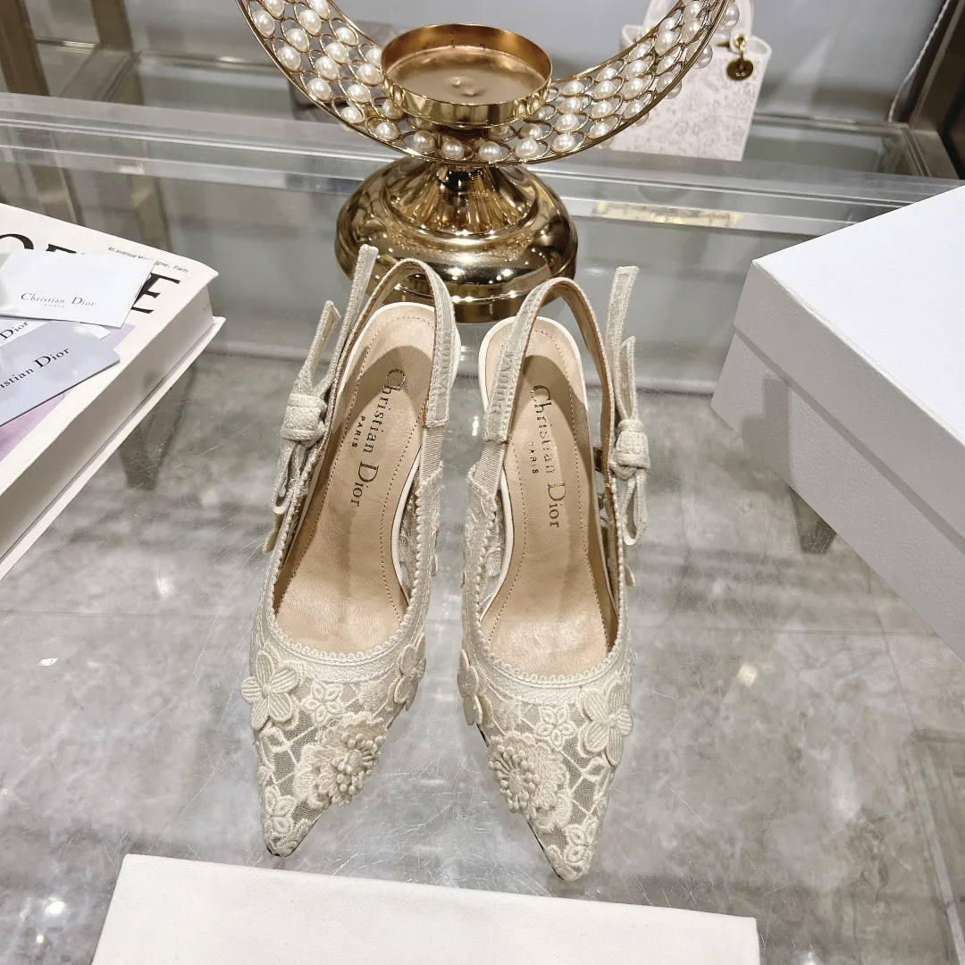 Dior Cd J’Adior Slingback Pump White Flower Embroidered