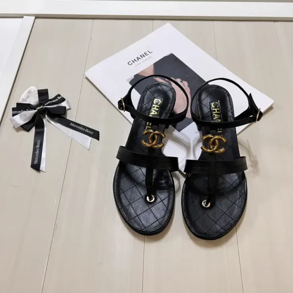 Chanel Sandal Open Round Toe Flip Flops Black