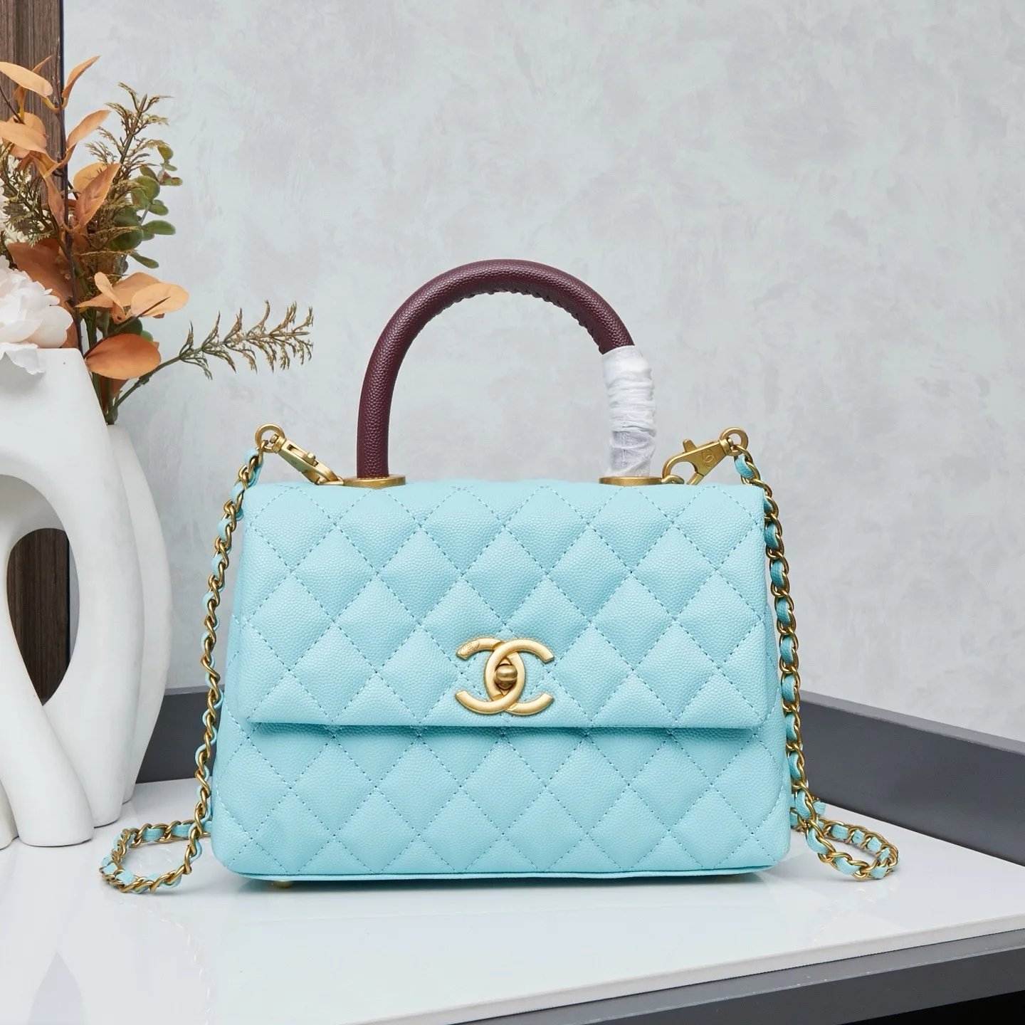 Chanel Light Blue Caviar Quilted Mini Coco Handle Flap Gold Hardware Secondary image