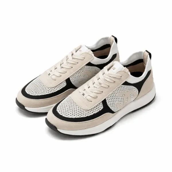 Chanel Low Top Trainer Sneakers Beige And White