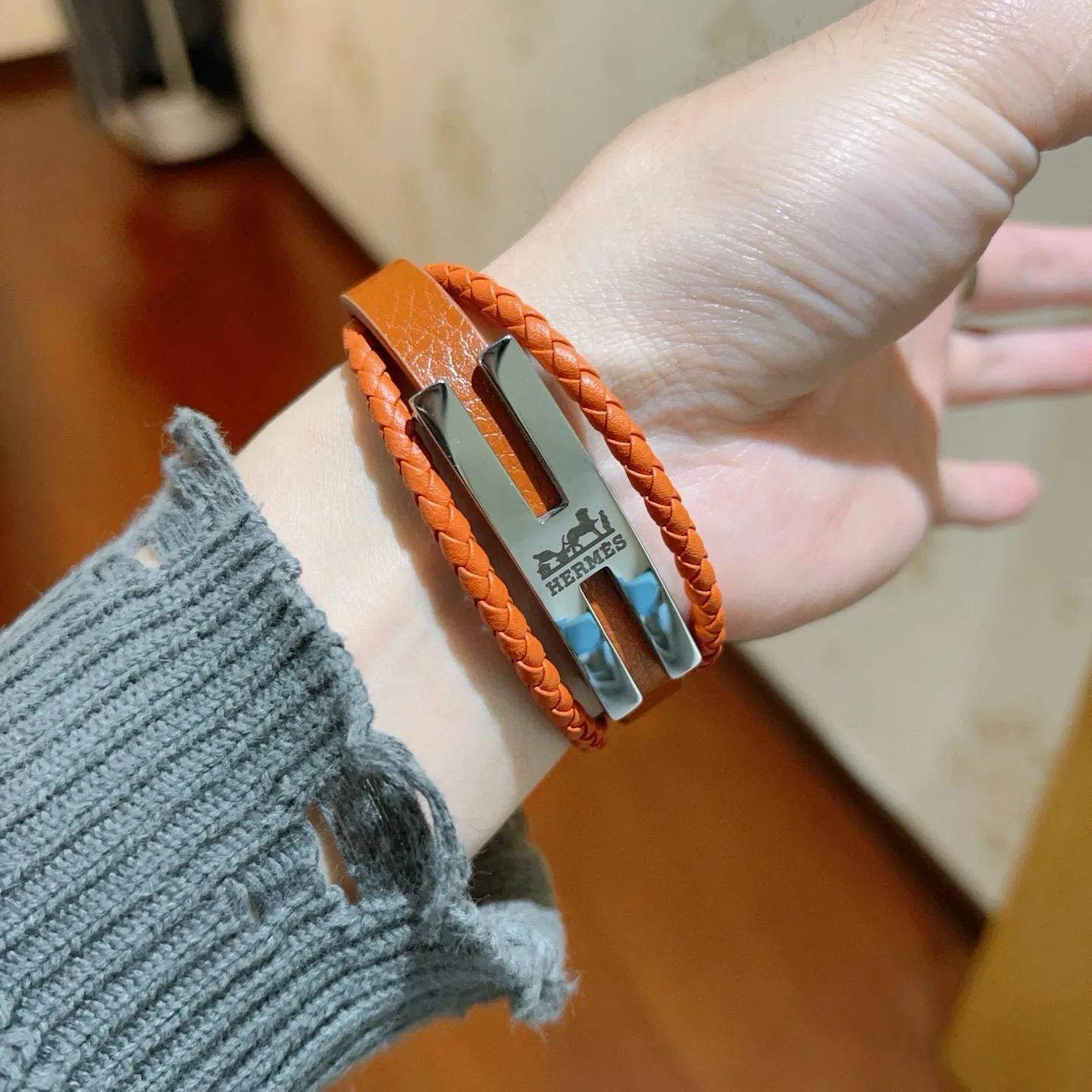 Hermès Tournis Tresse Bracelet In Gold Swift Leather
