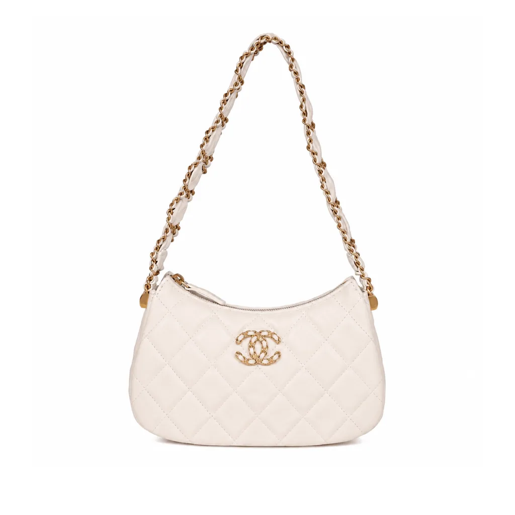 Chanel 19 Hobo Bag White Aged Calfskin Brushed Gold Hardware Main image