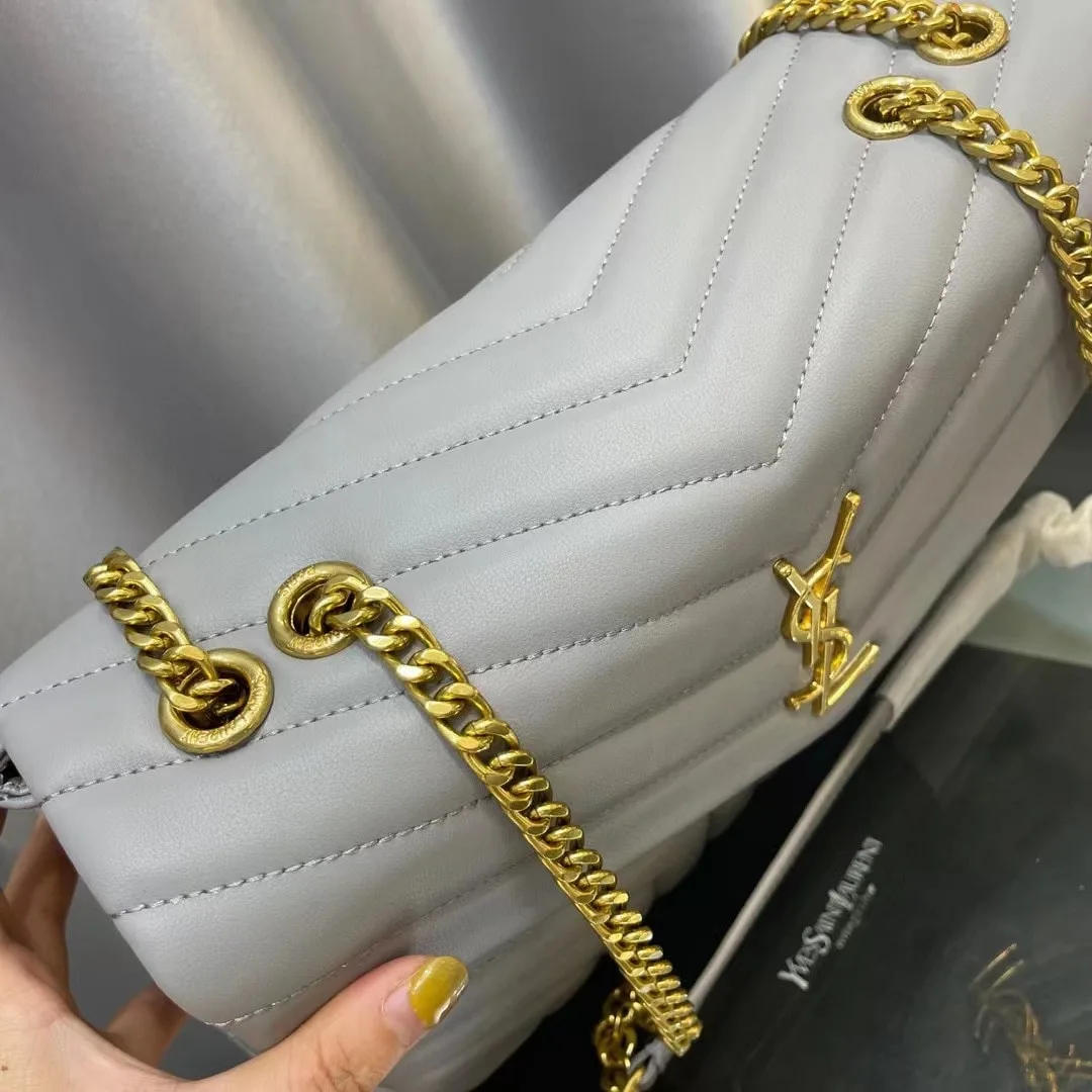 Saint Laurent Loulou Medium Chain Bag In Matelasse Y Leather Gray Secondary image