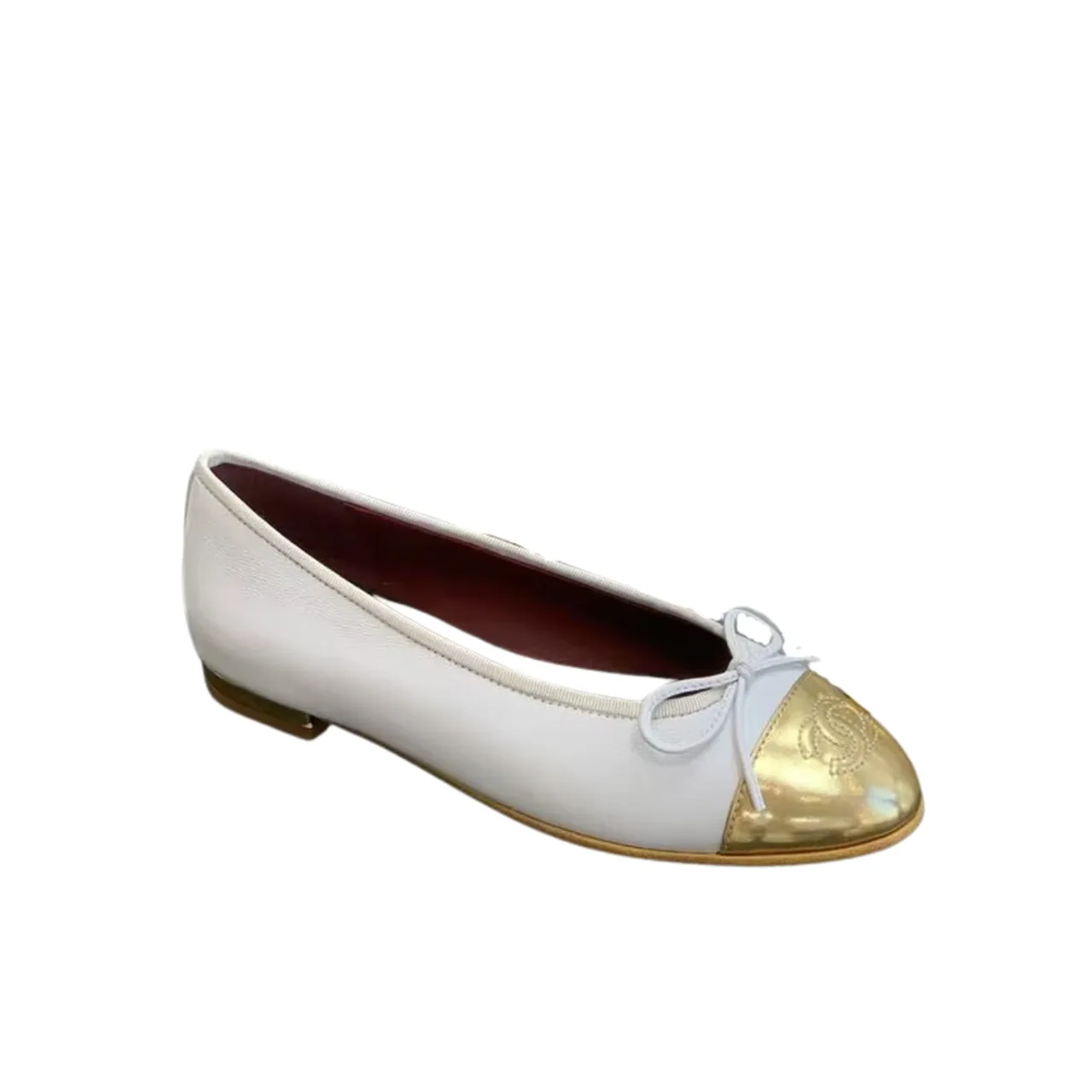 Chanel Leather Cap Toe Ballet Flats White Gold Main image