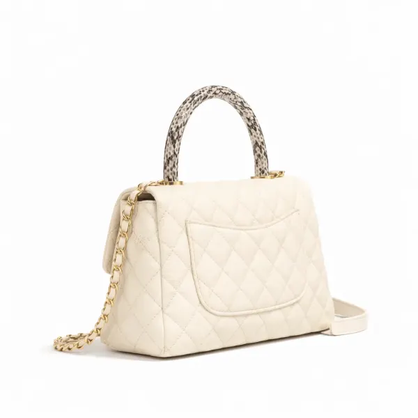 Chanel Caviar Elaphe Quilted Mini Coco Handle Flap Ivory 23Cm