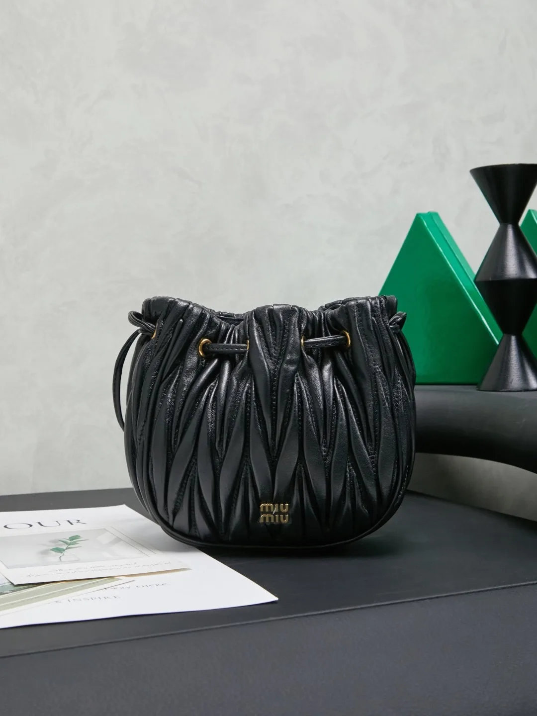 Miu Miu Matelassé Nappa Leather Pouch Black Secondary image