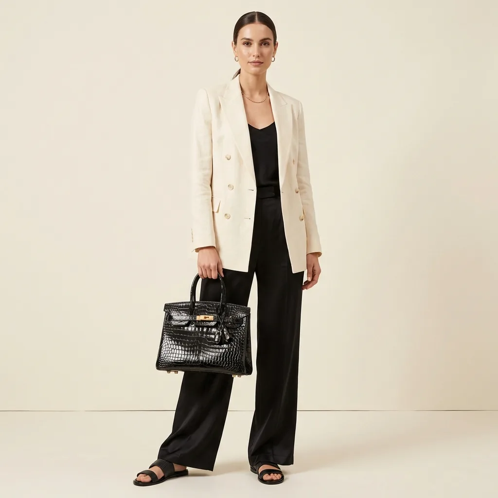 H Birkin 25 Black Shiny Niloticus Gold Hardware Secondary image