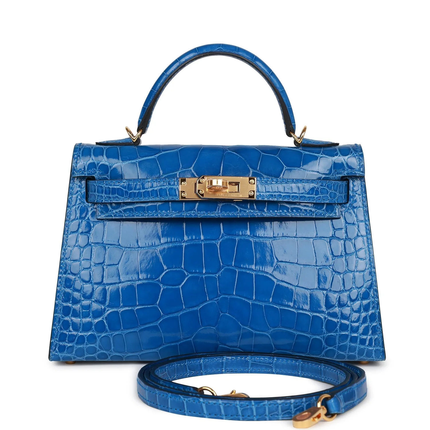 H Handbags Kelly Sellier 20 Bleu Zellige Shiny Alligator Gold Hardware Main image