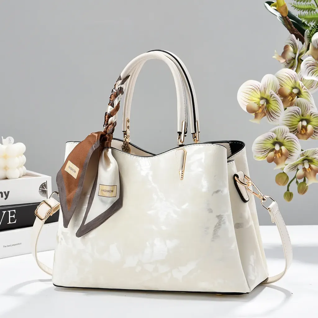 Women’s Square PU Leather Tote Bag With Sewing Thread Detail