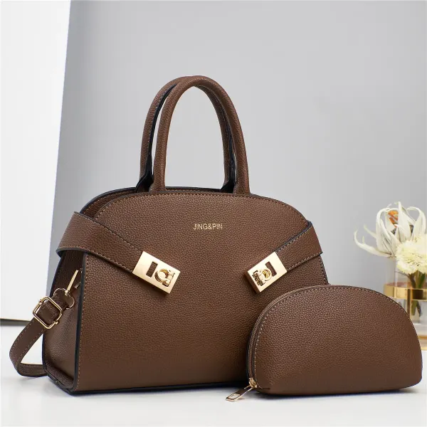 Square PU Bag Set For Women Featuring Sewing Thread Design With Single Shoulder Strap