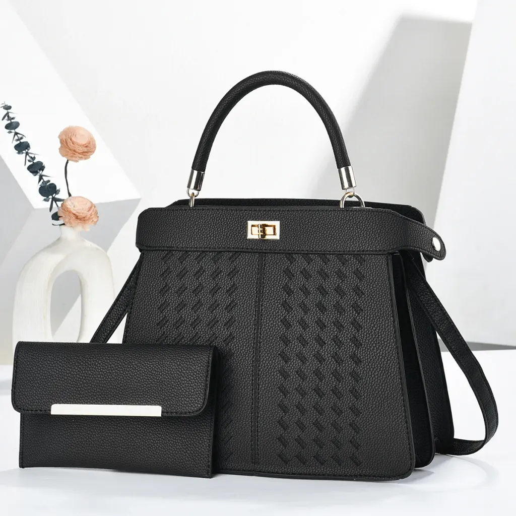 Square PU Leather Handbag For Women With Sewing Thread Detail, Top Handle Style