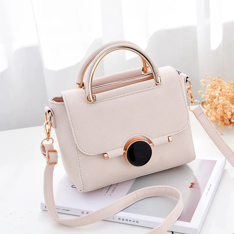 Fashion Solid Color Medium PU Leather Women Crossbody Bag With Flip Cover Closure