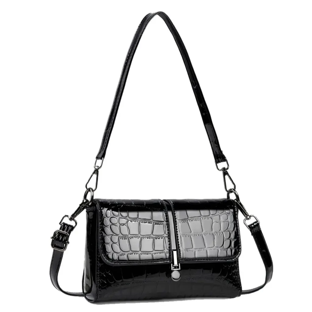 Women’s Crocodile Pattern Square Underarm Bag In PU Leather With Sewing Thread Detail