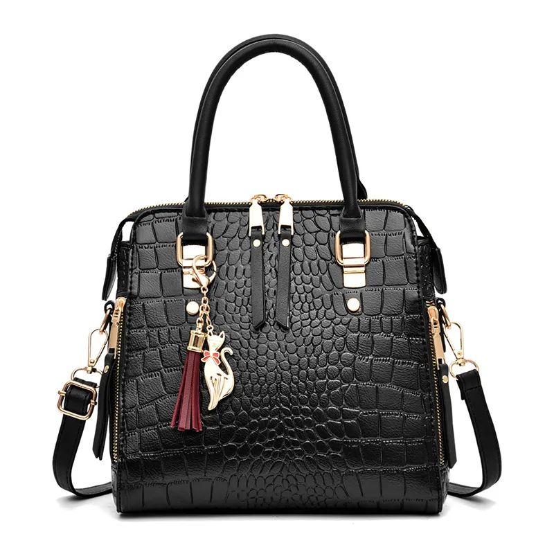 Solid Color Large PU Leather Streetwear Crossbody Shoulder Bag For Women With Zipper Closure