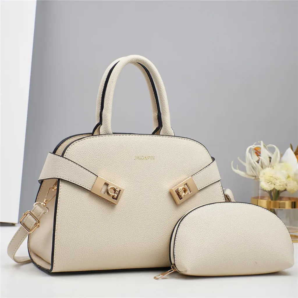 Square PU Bag Set For Women Featuring Sewing Thread Design With Single Shoulder Strap
